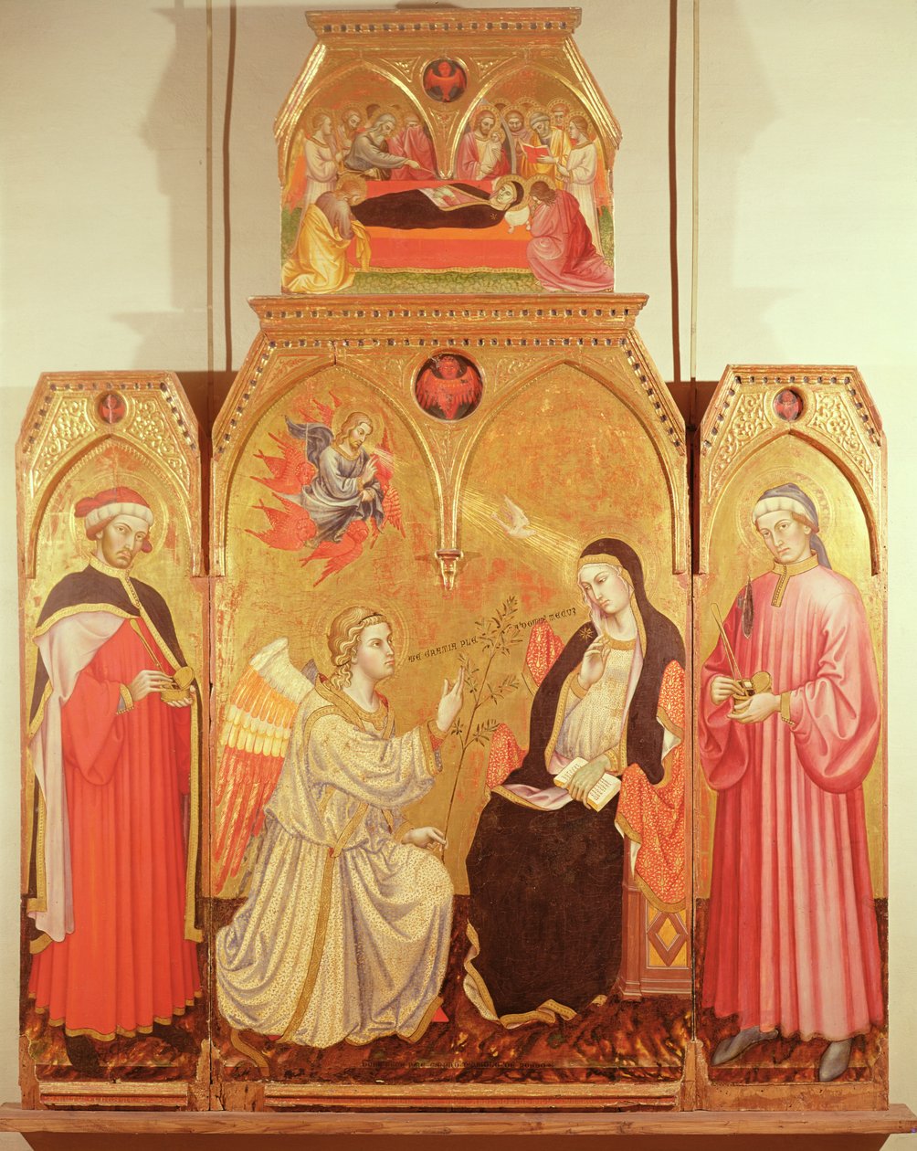 St. Cosmas ve St. Damian ile Müjde, 1409 (panelde altın varak ve tempera) by Taddeo di Bartolo