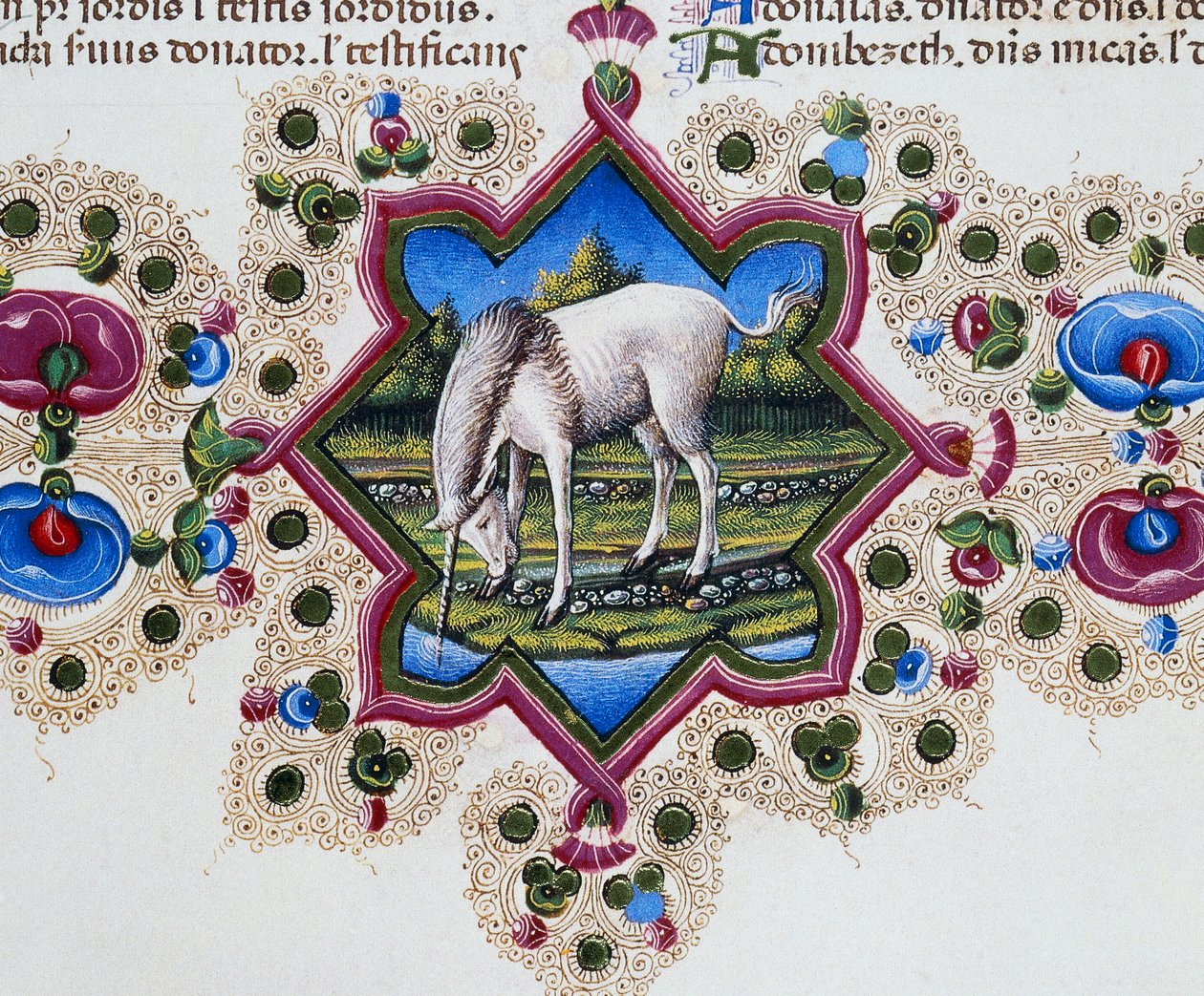 Sayfanın dibinde tek boynuzlu atlı bordür frizi, Cilt II f 245, v, Borso d