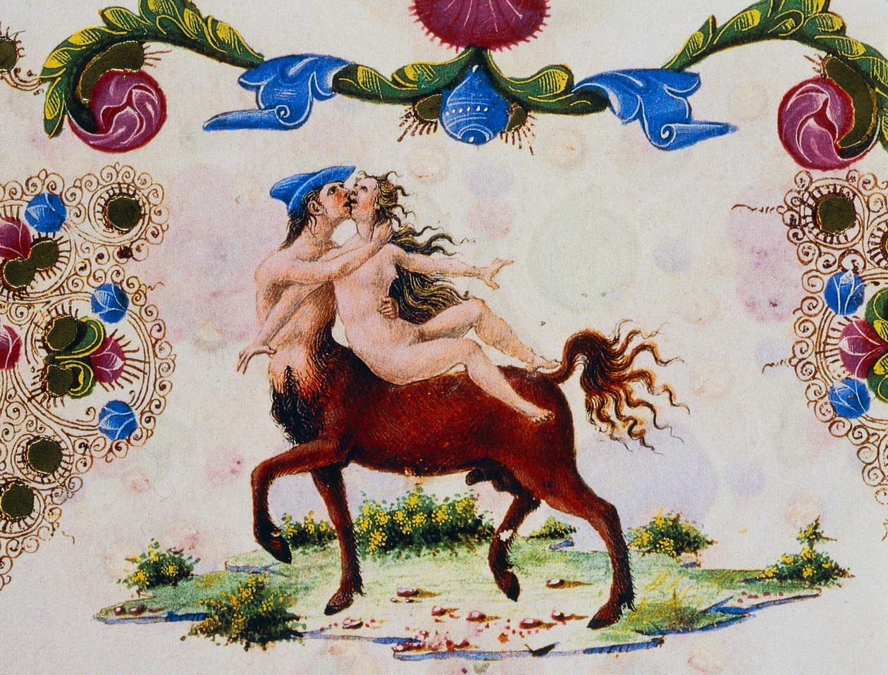 Centaur ve kadın figürü, Cilt II f 287, v, Borso d