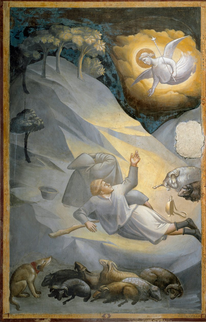 Bakire'nin yaşam döngüsünden çobanlara duyuru (fresk by Taddeo Gaddi