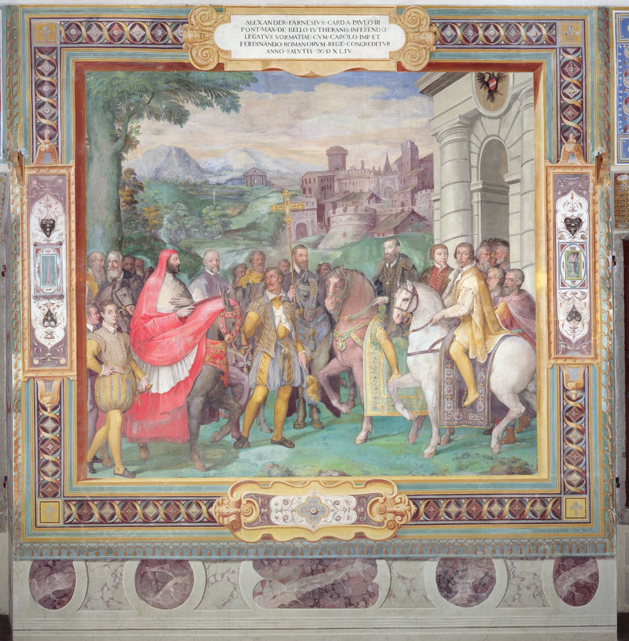 Charles V (1500-58) ile Alessandro Farnese (1546-92) Worms'da, 'Sala dei Fasti Farnese'den (Farnese İhtişam Salonu) 1557-66 (ayrıca bkz. 156715) by Taddeo Zuccari