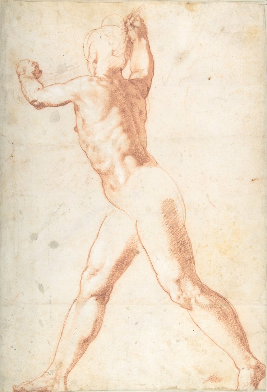 Ayakta Çıplak Adam recto, Three Studies of Soldiers verso, 1550. by Taddeo Zuccaro