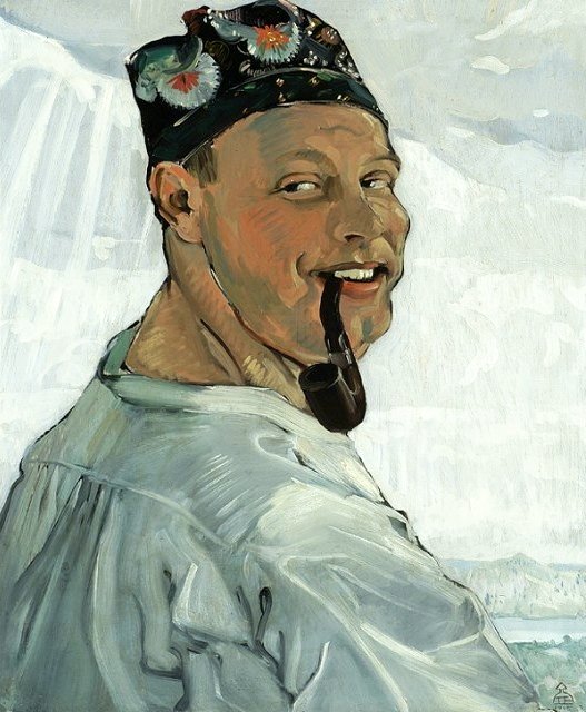 Bir boru ile kendi kendine portre. by Tadeusz Pruszkowski