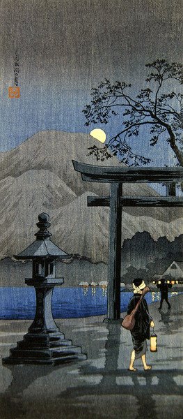 Fener ve Torii Kapısı (renkli tahta baskı) by Takahashi  Hiroaki