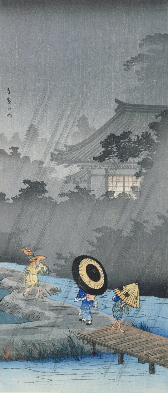 Yağmurda üç figür (renkli tahta baskı) by Takahashi  Hiroaki