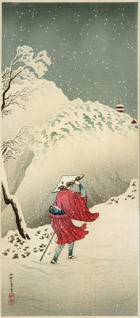 Karda gezgin (renkli tahta baskı) by Takahashi  Hiroaki