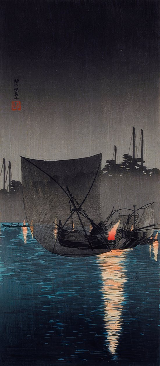 Tsukuda Adası, Gece Balık Ağları by Takahashi Hiroaki