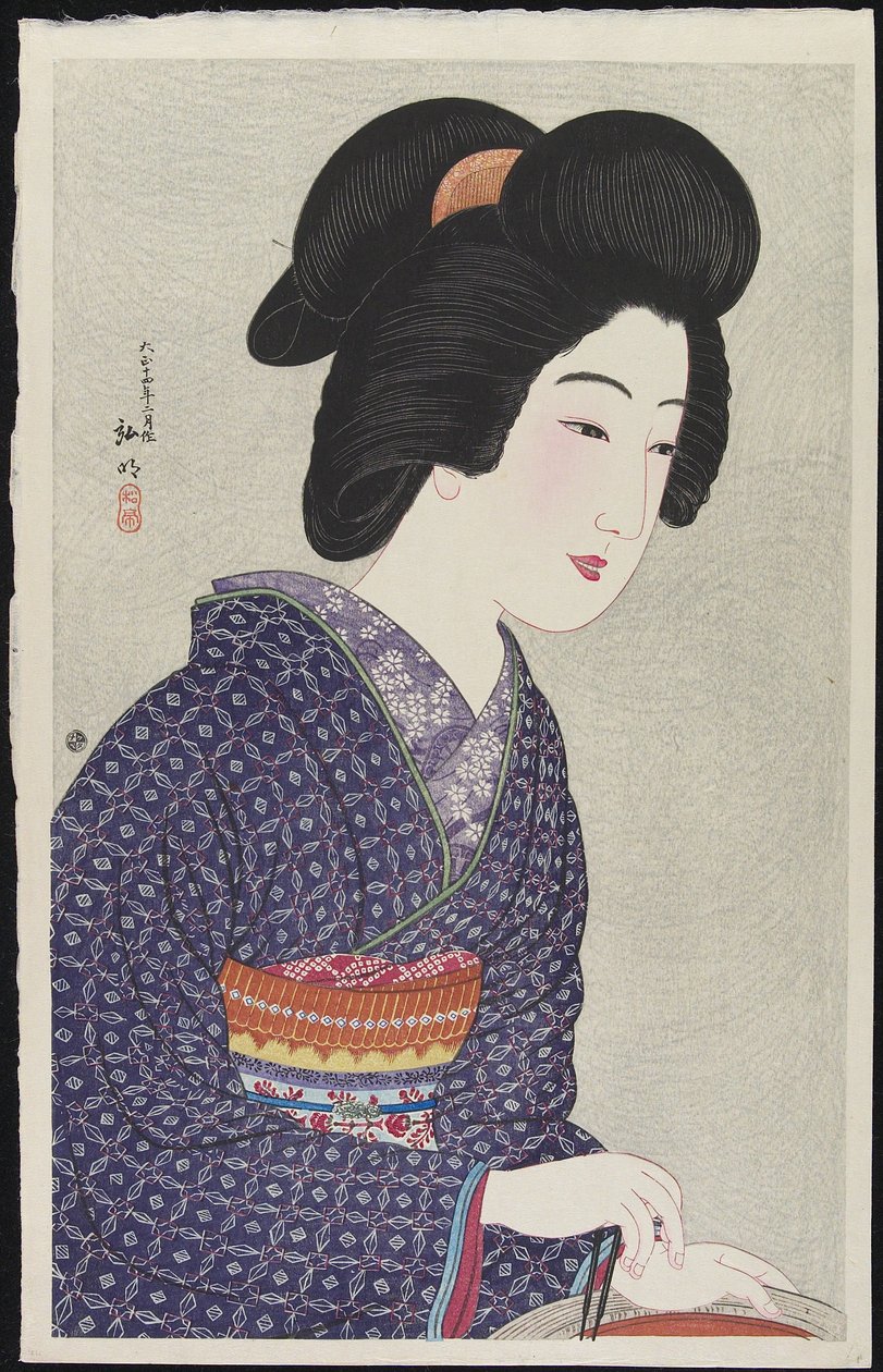 Mangalın Yanında Oturan Kadın, Şubat 1925 by Takahashi Hiroaki