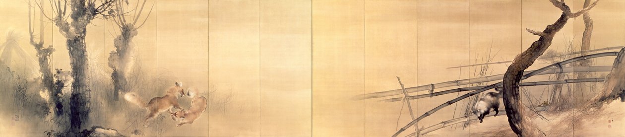 Tilkiler ve Rakun Köpeği by Takeuchi Seiho