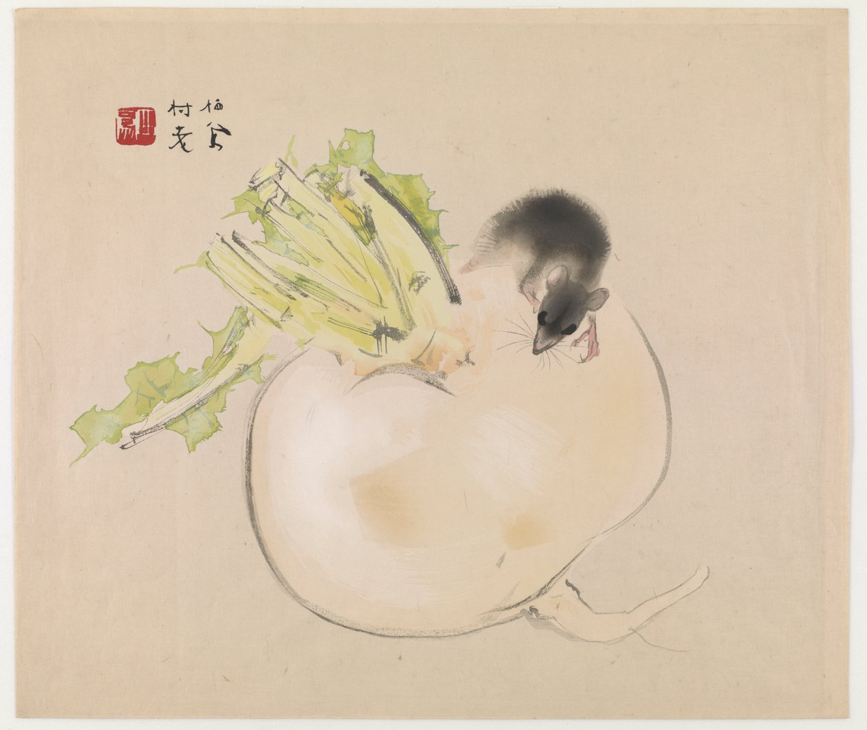 Beyaz Turp (Daikon) Ve Sıçan (renkli tahta baskı) by Takeuchi Seiho