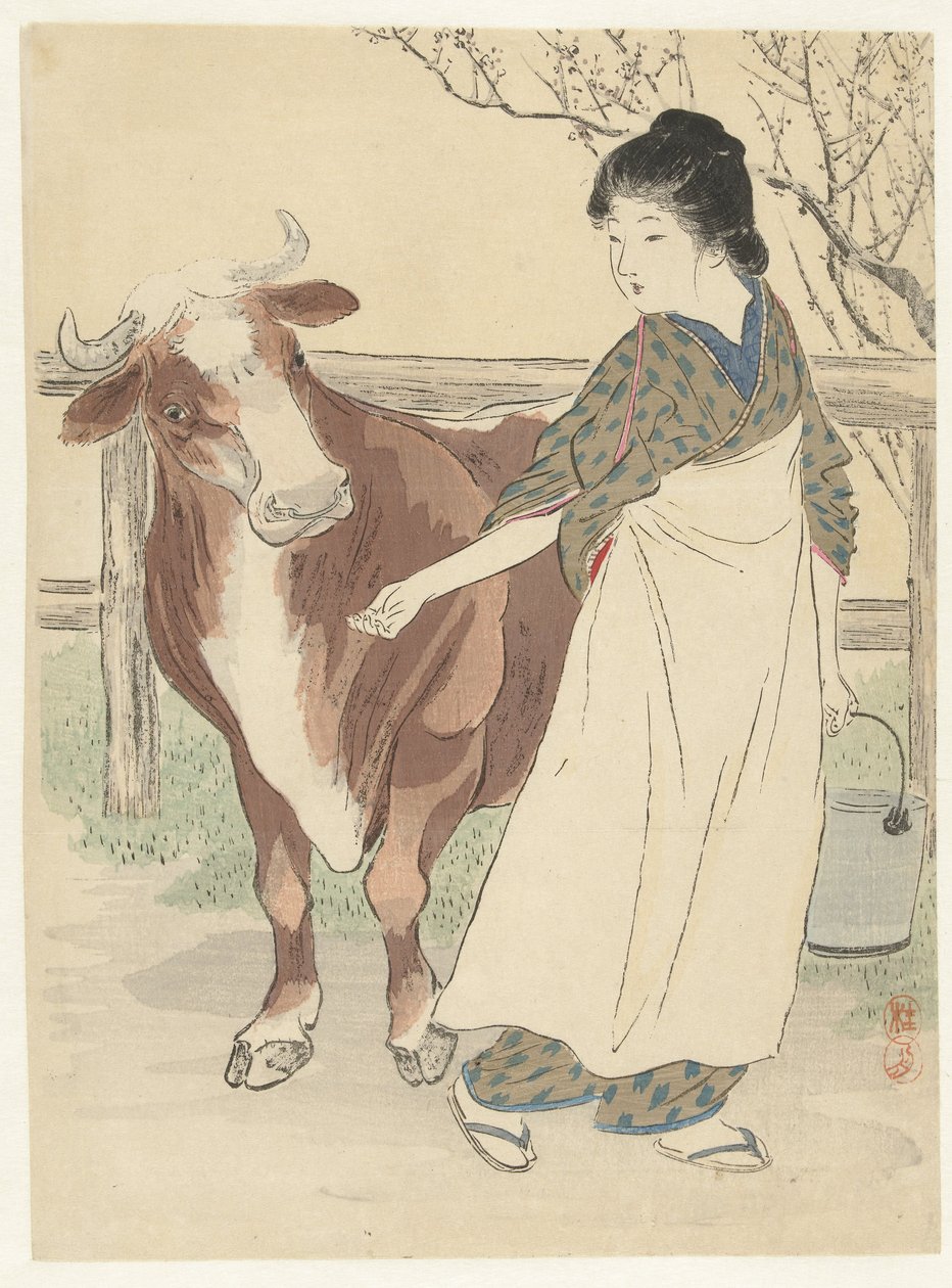 İnek ile sütçü by Takeuchi Keishū
