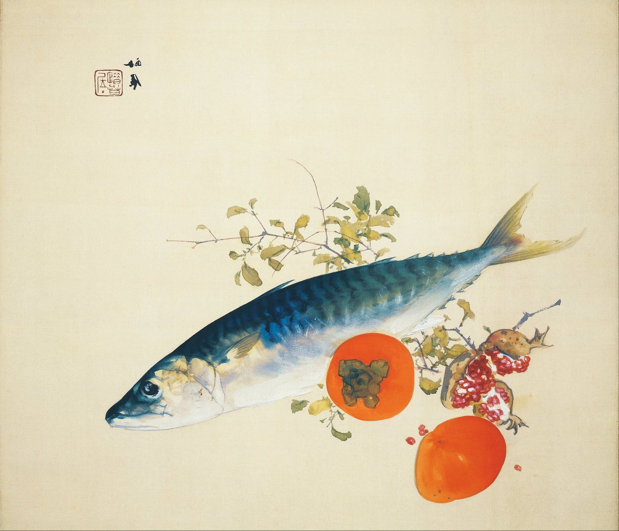 Sonbahar Balığı Şişirir ve Yabani Meyveleri Olgunlaştırır, 1925 by Takeuchi Seiho