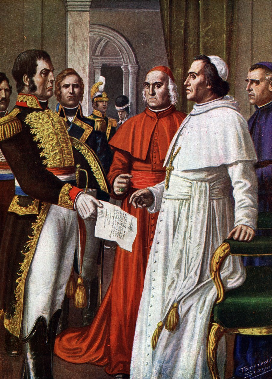 Fontainebleau kalesinde tutuklu bulunan Papa Pius VII, 25/01/1813 tarihinde, manevi otoritesinin bir parçası olan dünyevi egemenliğinden feragat ettiği Fontainebleau Konkordatosu