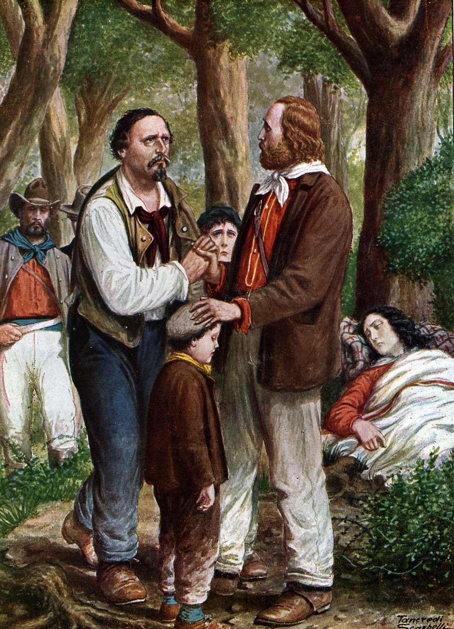 Risorgimento: Giuseppe Garibaldi İtalyan vatansever (1807-1882) veda Angelo Brunetti dit Ciceruacchio a la mort d