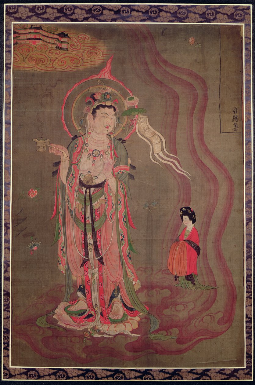Bir bayanı Saf Topraklara götüren bir Bodhisattva, c.851-900 (ipek üzerine mürekkep ve renkler) by Tang Dynasty Chinese School