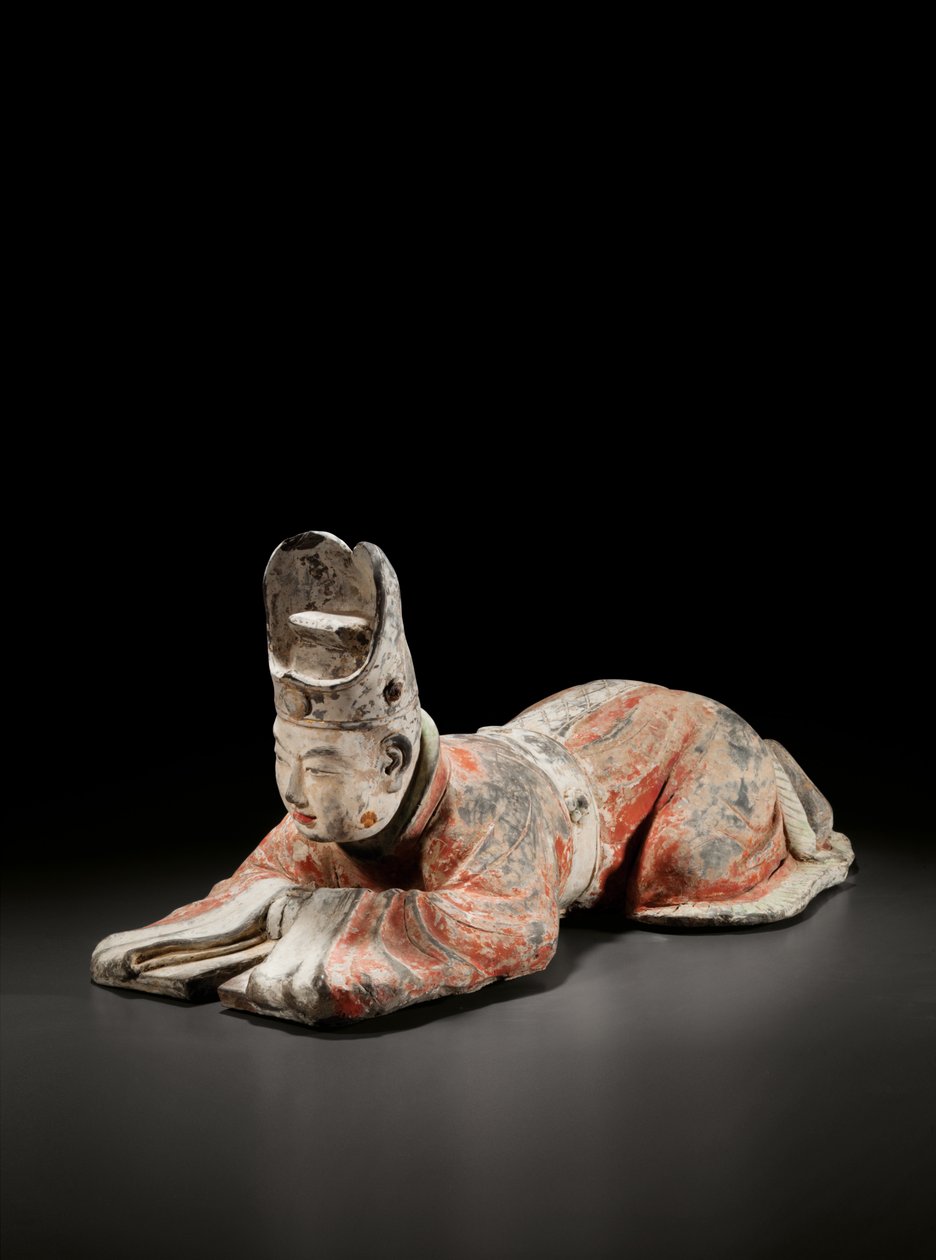 Kowtowing mahkeme yetkilisi, Erken Tang hanedanı, 7-8. yüzyıl (boyalı seramik) by Tang Dynasty Chinese School