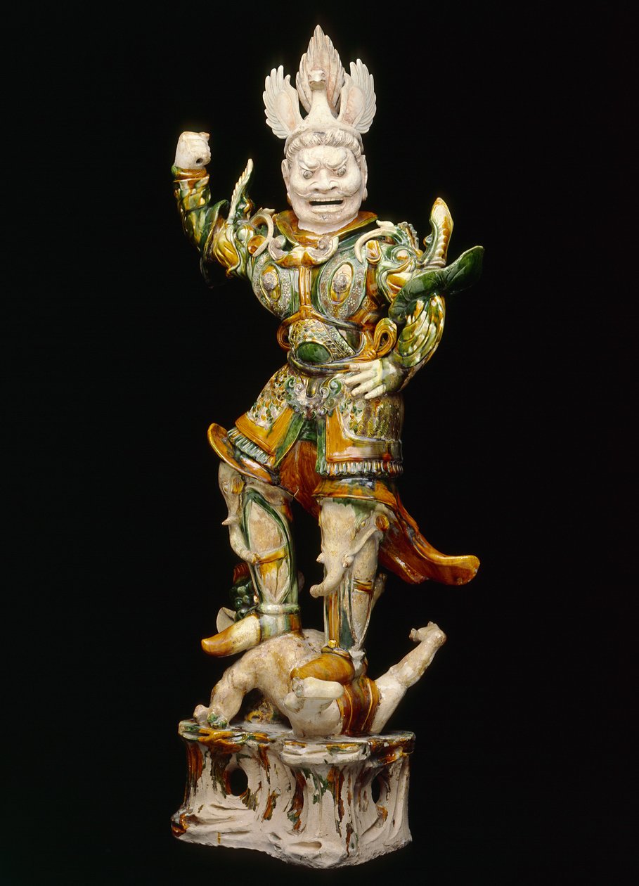 Lokapala (Göksel Muhafız), 8. yüzyıl başları (üç renkli (sancai) kurşun sırlı çömlek) by Tang Dynasty Chinese School