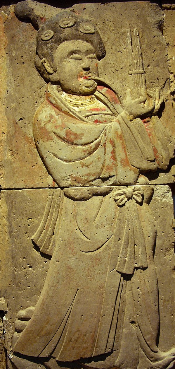 Müzisyen, Tang Hanedanlığı ile pişmiş toprak stel by Tang Dynasty Chinese School