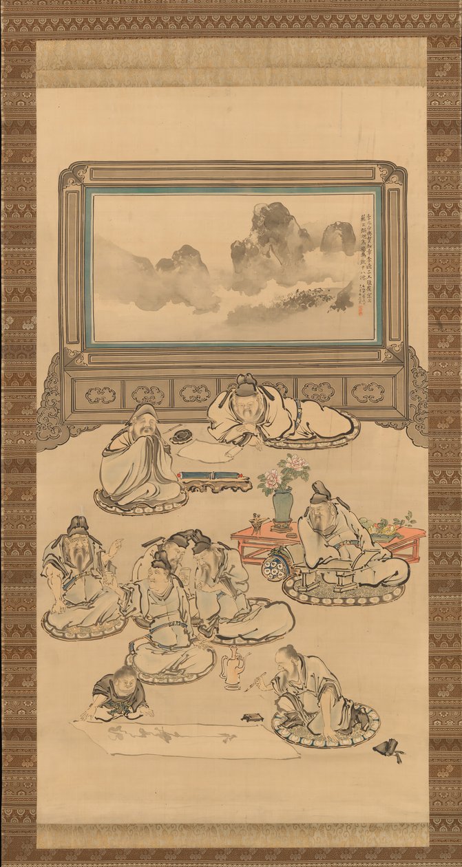 Şarap Kupasının Sekiz Ölümsüzü, 1828. by Tani Buncho