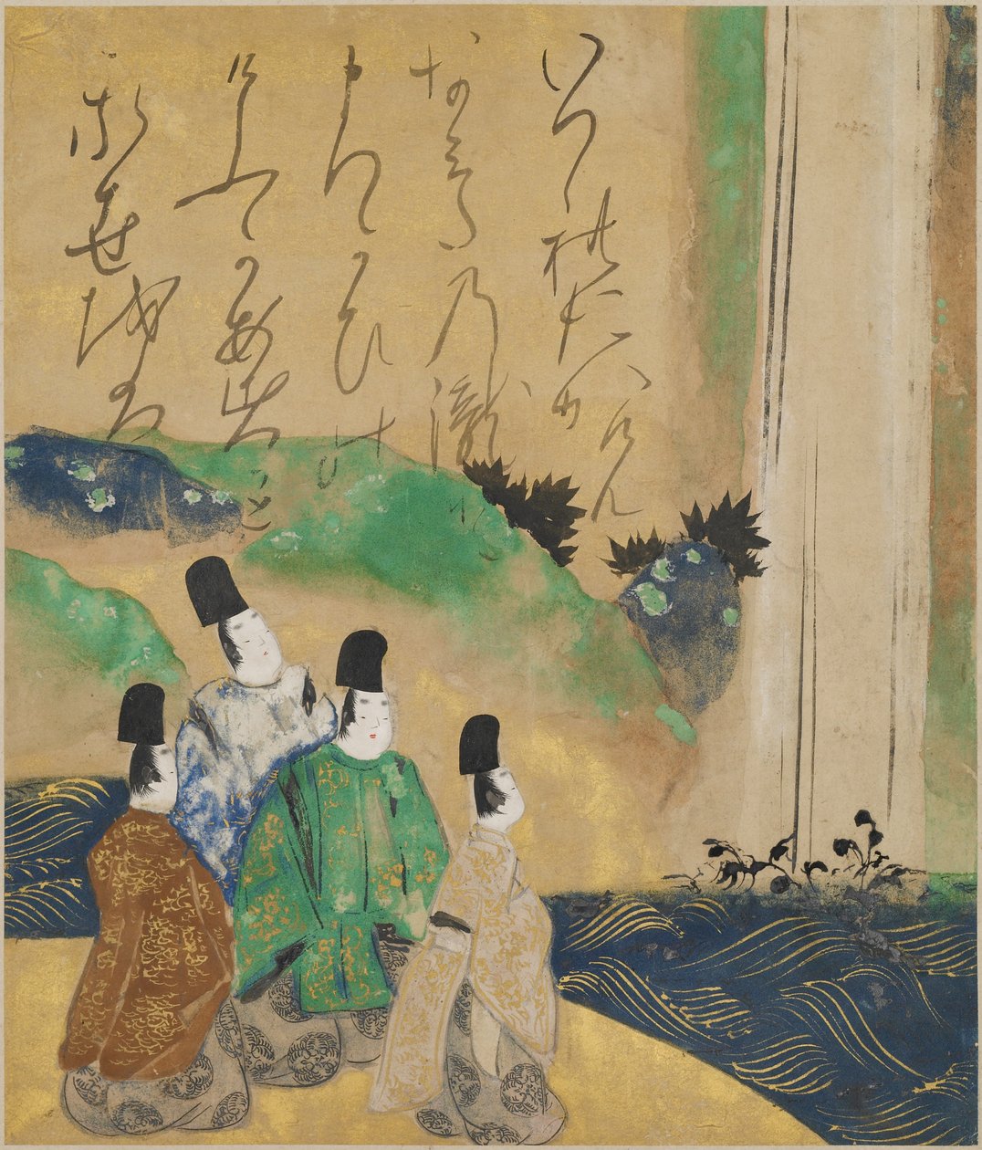 Nunobiki Şelalesini Görüntüleyen Soylular, c.1643 (kağıt üzerinde mürekkep ve renk) by Tawaraya Sotatsu