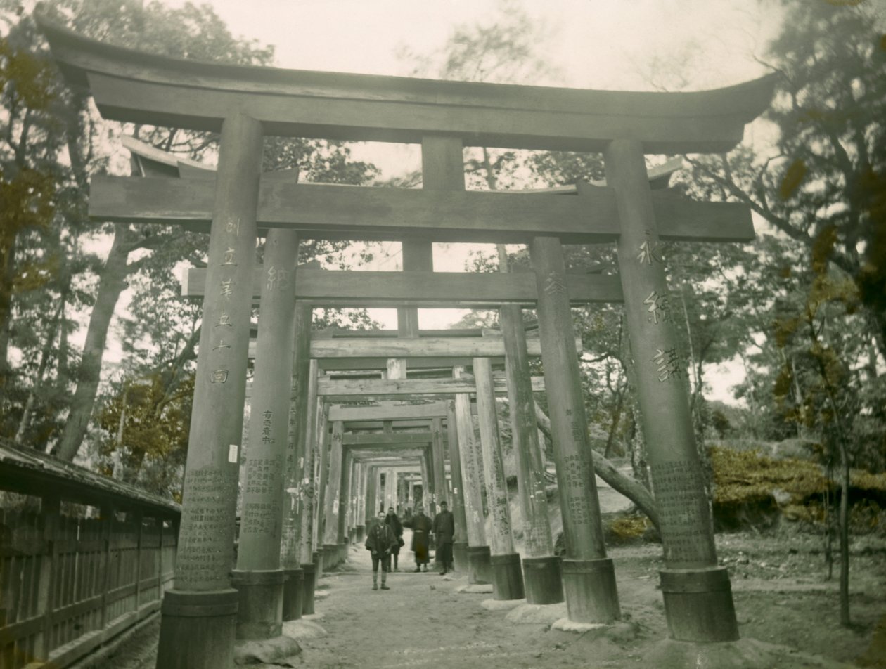 Inari Kyoto tapınağındaki Torii, 1900 - 1915 civarı (fotoğraf) by Teijiro Takagi
