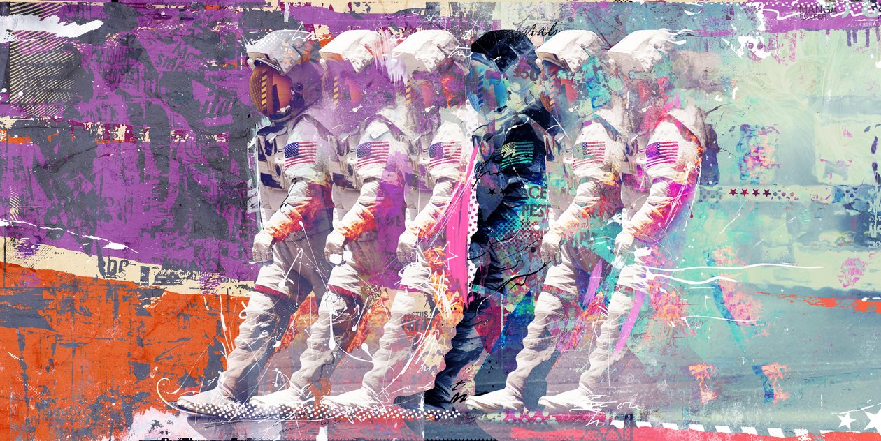 Astronot Moonwalk, 2014 (tuval üzerine karışık teknik) by Teis Albers