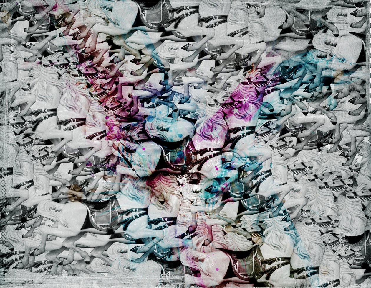 Çılgın Atlar, 2014 (Tuval üzerine kolaj) by Teis Albers