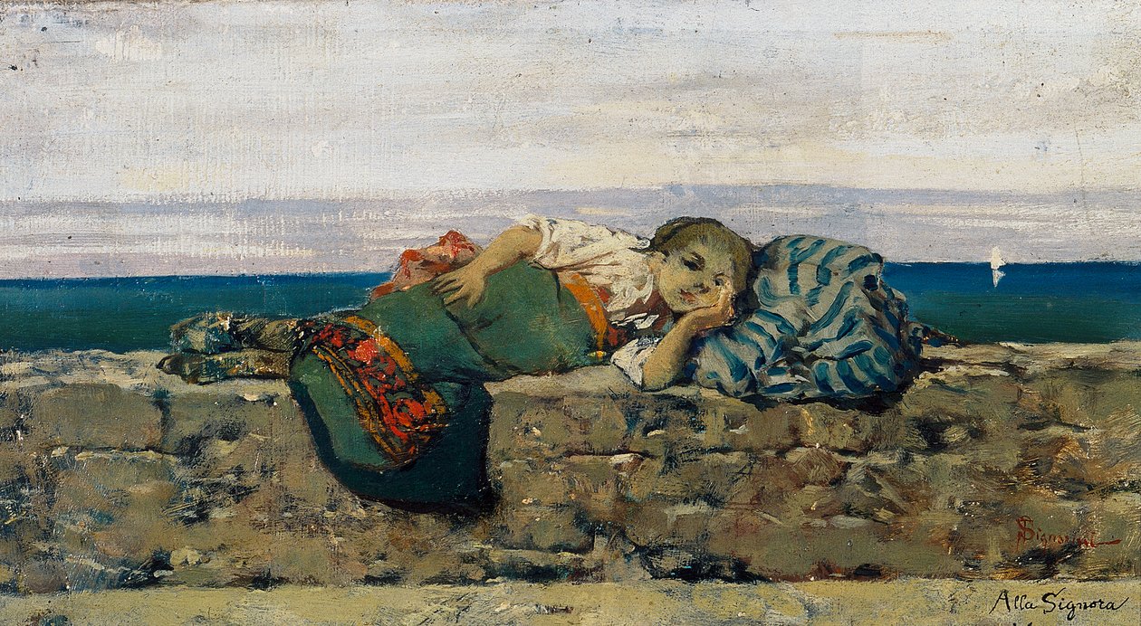 Parapet üzerinde köylü by Telemaco Signorini