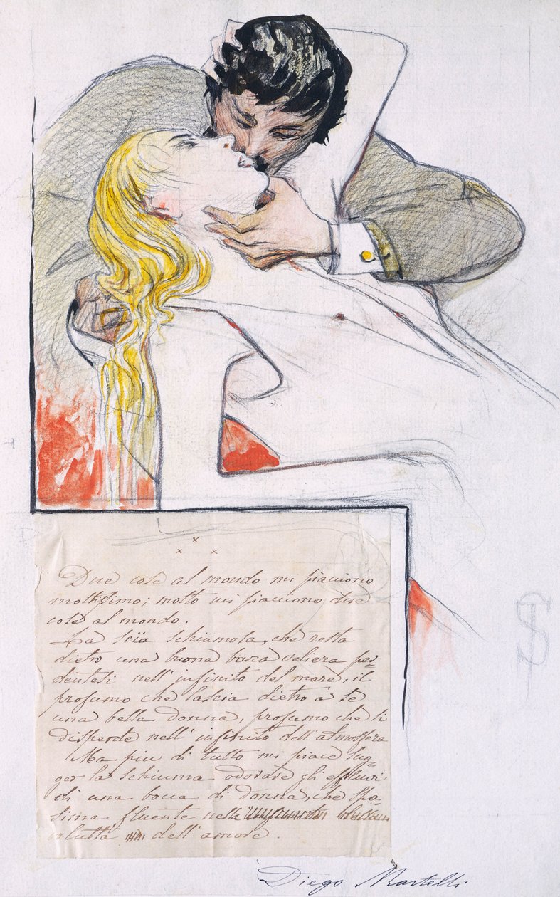 Öpücük, Telemaco Signorini (1835-1901) (çizim) by Telemaco Signorini