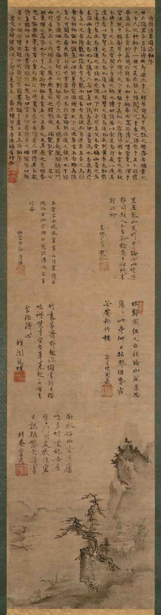 Manzara (Kağıt kitap sumi boyama, Shihon bokuga tansai sansuizu) by Tenshō Shūbun