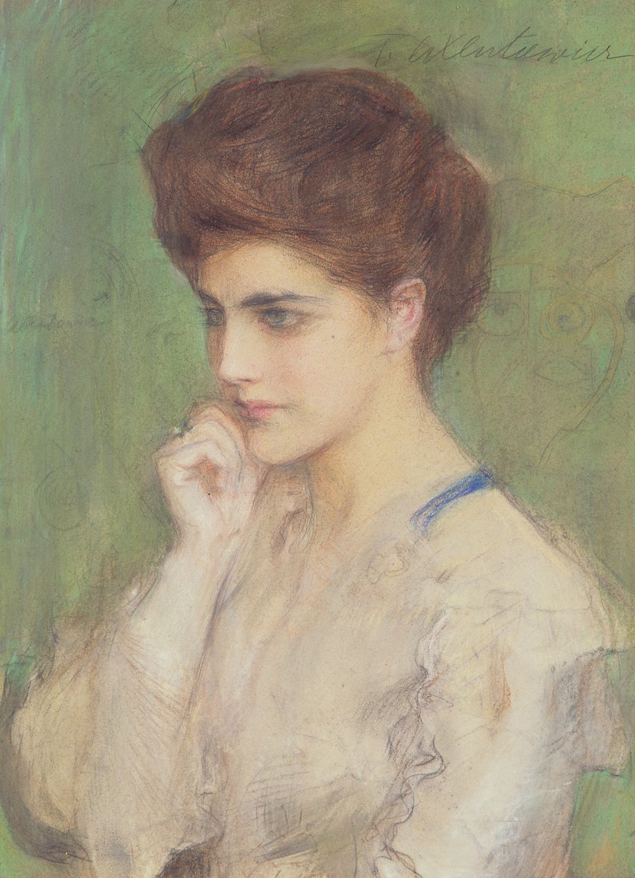 Düşüncenin Derinlerinde Kadın, 1910 dolayları (kağıt üzerinde pastel) by Teodor Axentowicz