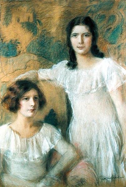 İki Kızın Portresi, c.1910 (gemide pastel) by Teodor Axentowicz