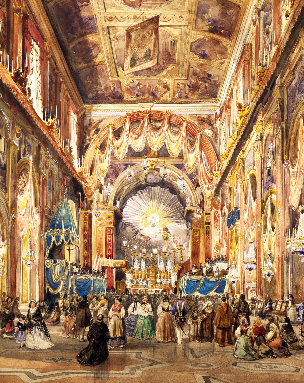 Aziz Cajetan'ın yüzüncü yılı için Napoli'deki San Paolo Maggiore Kilisesi'nin içi by Teodoro Duclere