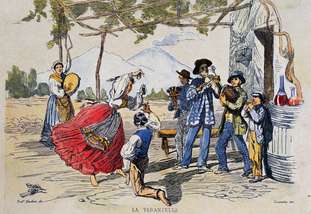 Napoliten tarantella, Teodoro Duclere (1814-1869), İtalya tarafından çizimden gravür by Teodoro Duclere