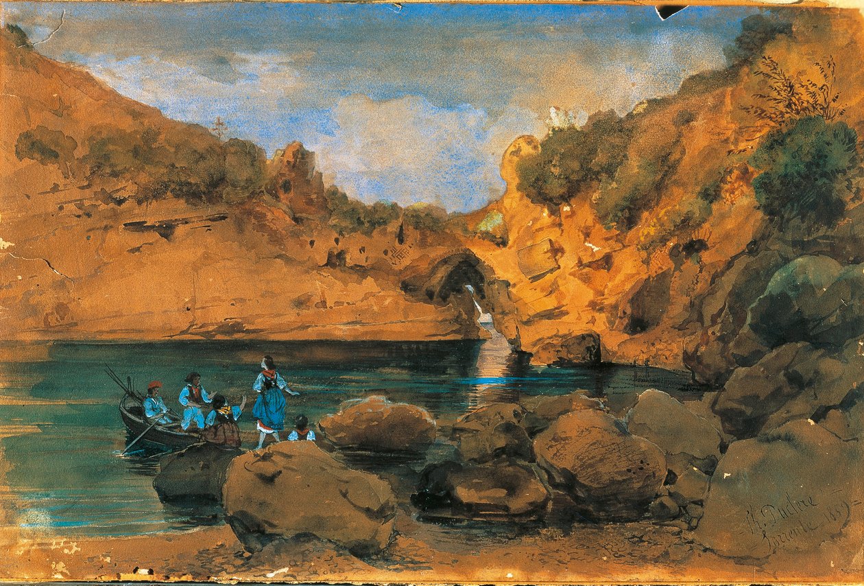 Sorrento'da banyo yapan sirenler (sulu boya) by Teodoro Duclere