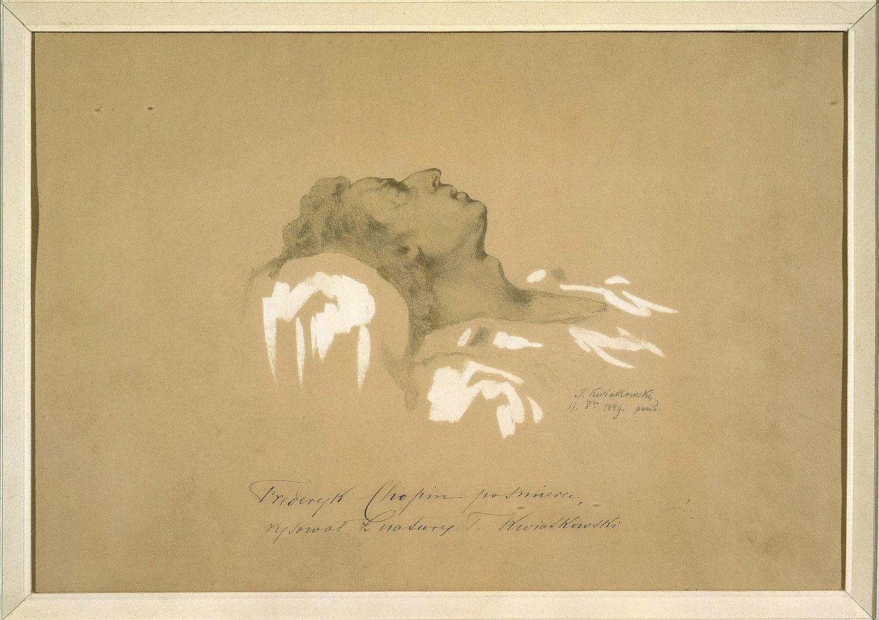 Frederic Chopin (1810-1849) Ölüm döşeğinde par Kwiatkowski, Teofil (1809-1891). Kağıt üzerine mürekkep, guaj, grafit by Teofil Kwiatkowski