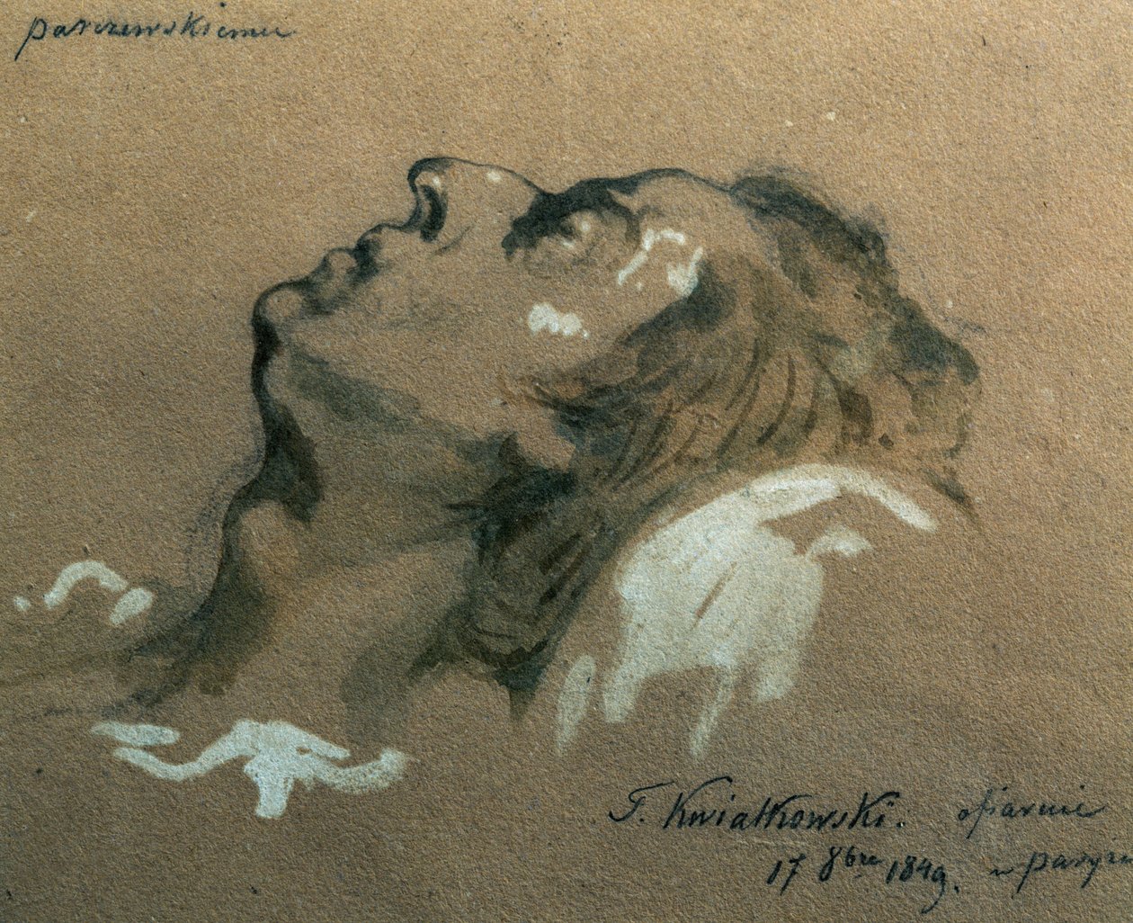 Polonyalı besteci ve piyanist Frederic Chopin (1810-1840) ölüm döşeğinde, eskiz Teofil Kwiatkowski (1809-1891) by Teofil Kwiatkowski