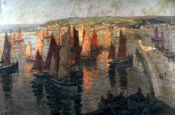 Kırmızı ve Altın, Brixham (tuval üzerine yağlı boya) by Terrick Williams