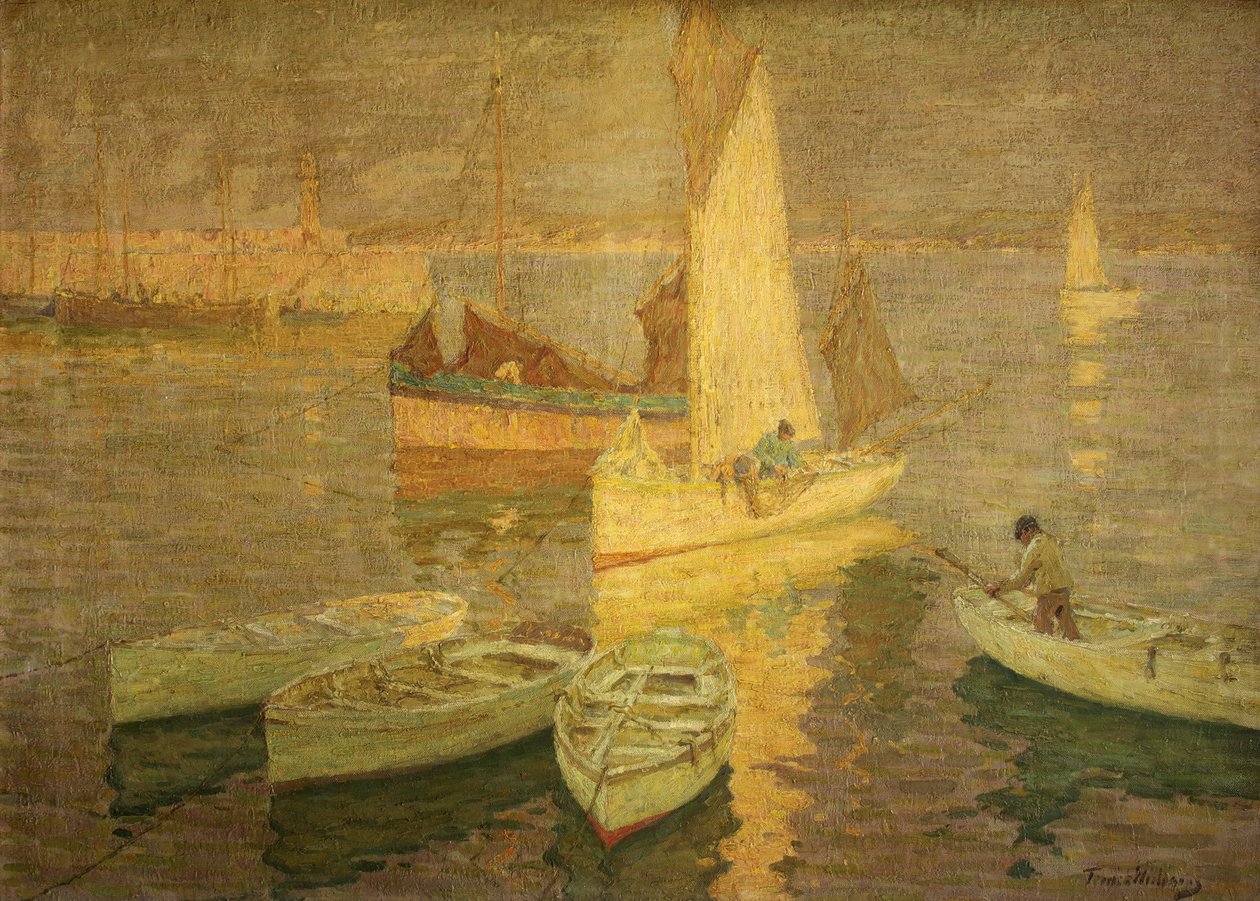Sunset Glow, St Ives, c.1925 (tuval üzerine yağlı boya) by Terrick Williams