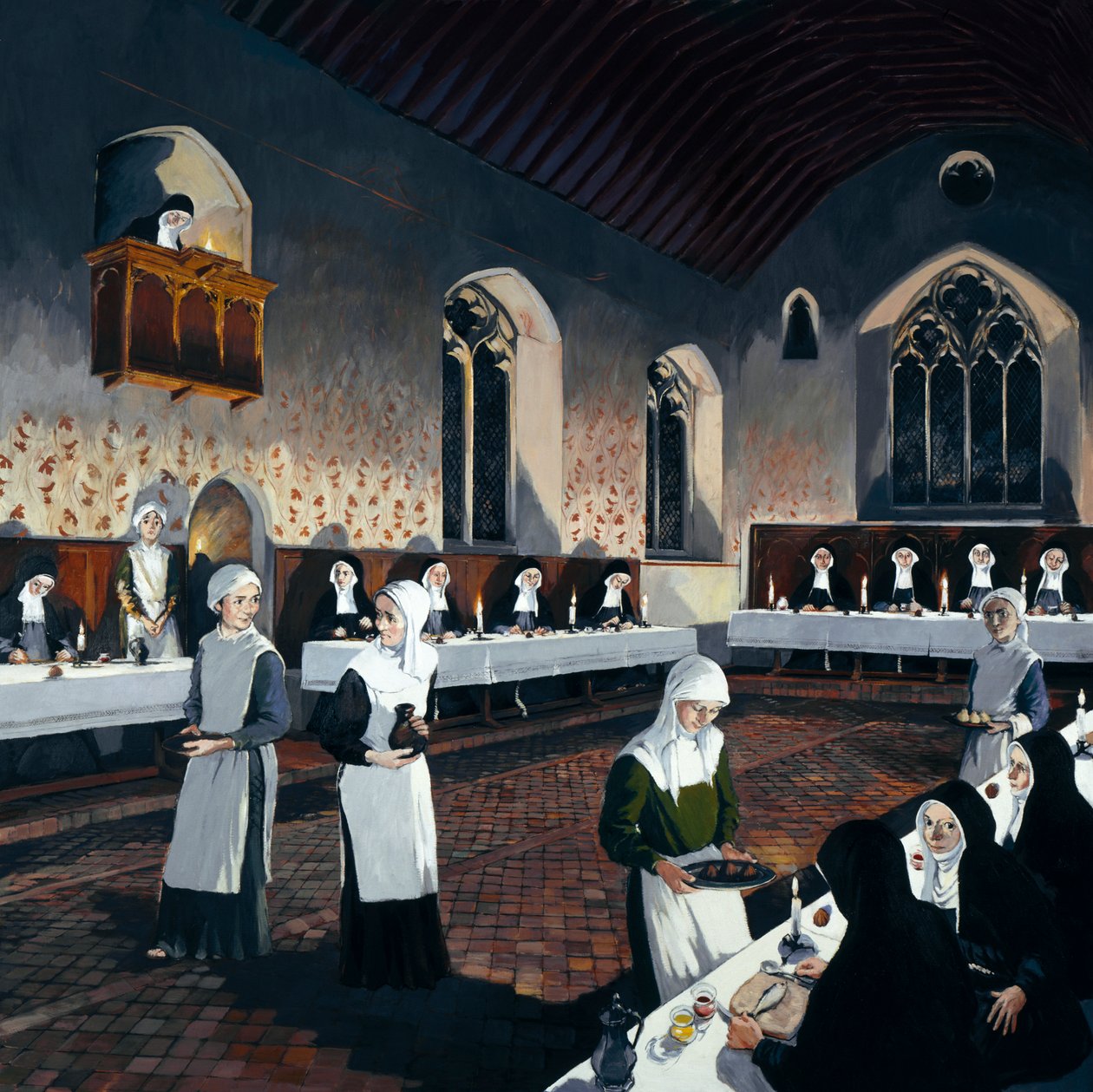 15. yüzyılda yemekhanenin yeniden inşası, Denny Abbey, Cambridgeshire, 1993 by Terry Ball