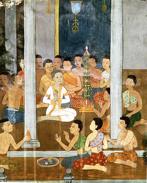 Bir keşişin kutsanması (fresk) by Thai School