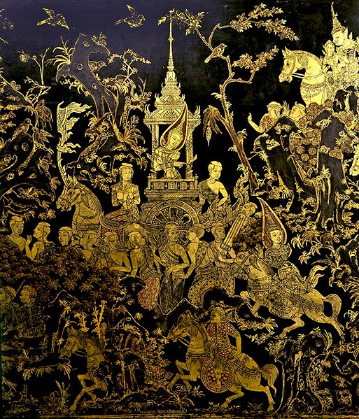 Efsanenin bir bölümünü gösteren bir ekran detayı (altın ve cila) by Thai School