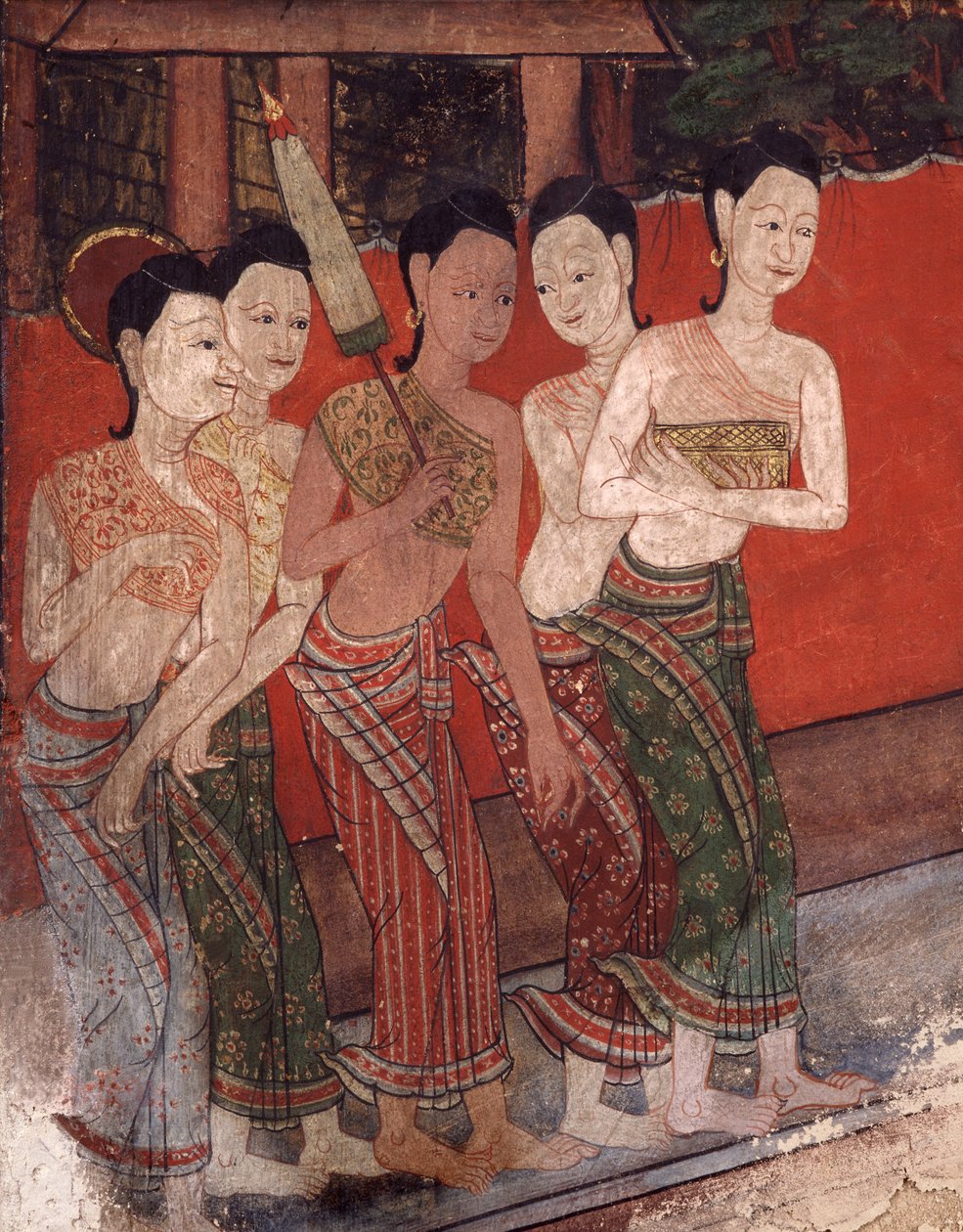 19. yüzyılın sonlarında bir grup kadını gösteren detay (duvar resmi) by Thai School