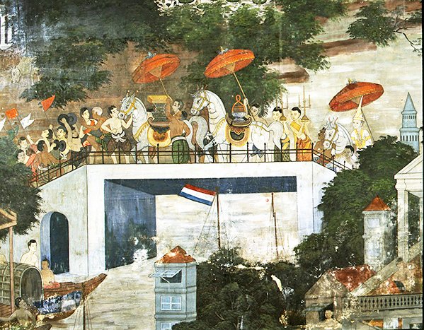 Keşiş, kutsanmasından sonra manastıra götürüldü (fresk) by Thai School
