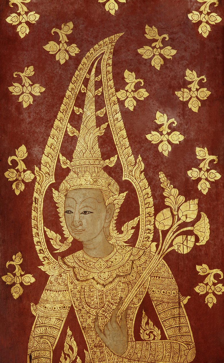 Bir tanrı resmine sahip Rattanakosin tarzı kapı paneli, c.1860 (boyalı ahşap) by Thai School