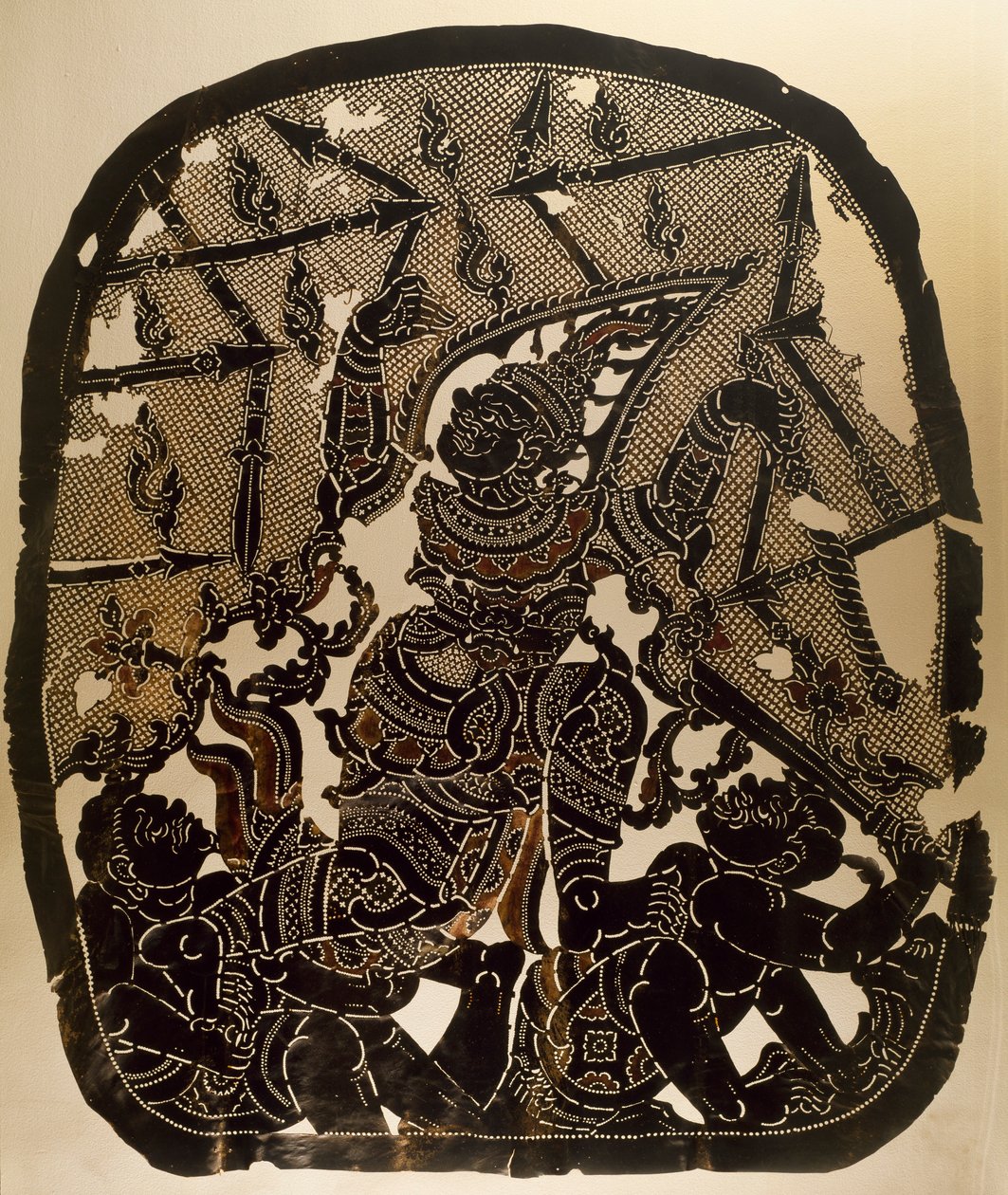 Nang Yai gölge kukla tiyatrosundan Virunjambang, ordu generali Dasakantha, oymalı deri panel, Tayland, Tayland Uygarlığı