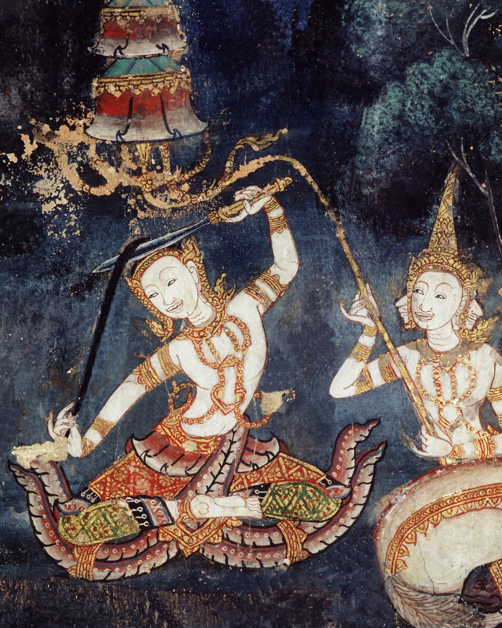 Siddhartha saçını kesiyor (duvar resmi) by Thai School