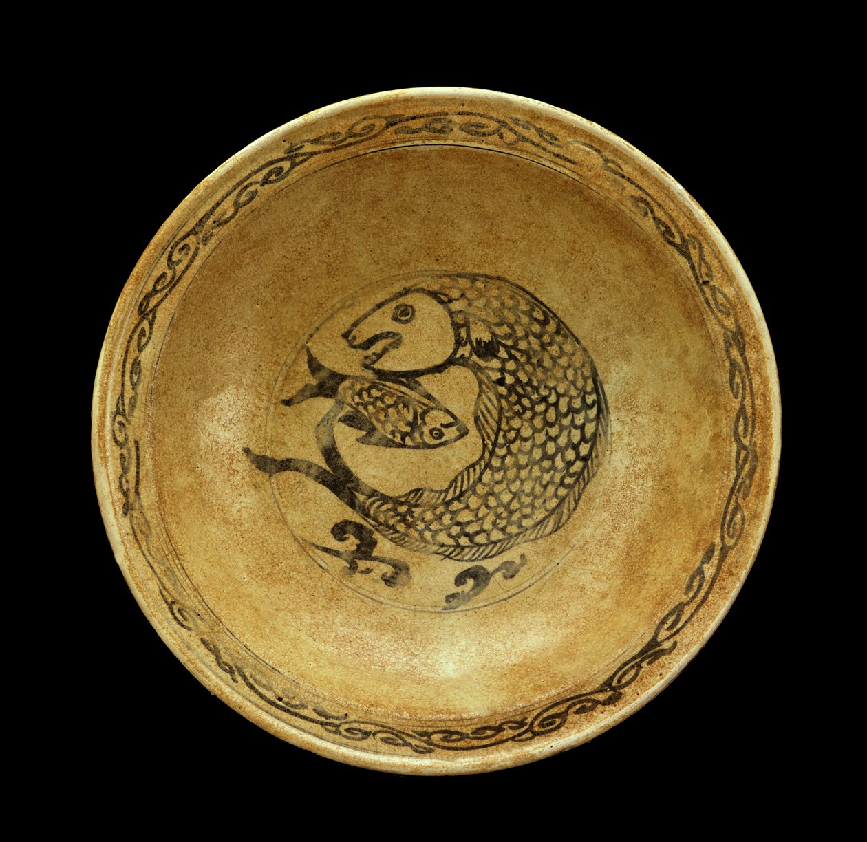 Balık motifli seramik tabak, Sukhothai dönemi (taş eşya) by Thai School