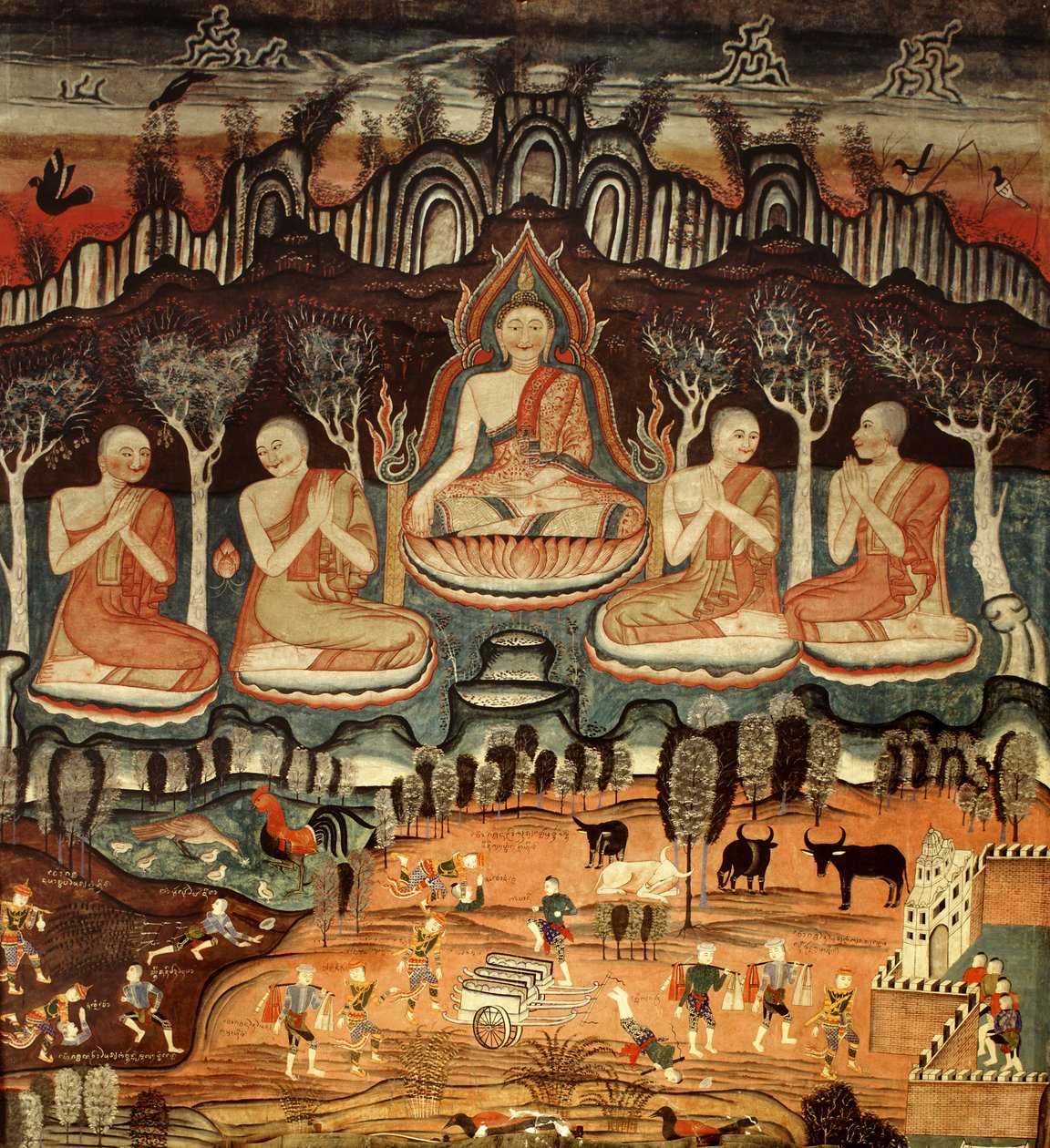 İlk Vaaz ve Khattana Kuman Jataka, 1867 by Thai School