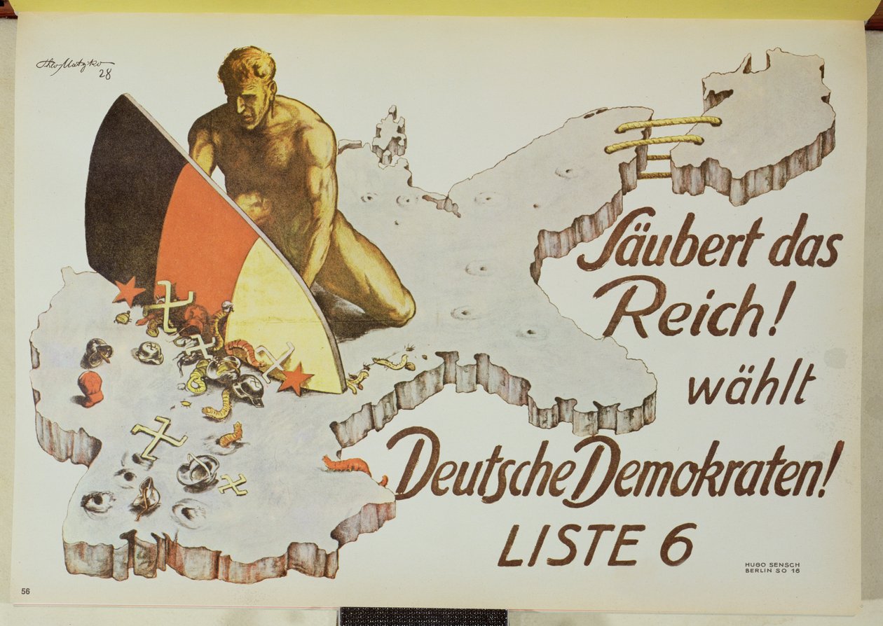 Seçmenleri Alman Demokratlarına oy vererek Reich'ı temizlemeye çağıran afiş, 'Reich'ı temizleyin, Alman Demokratları seçin' by Theo Matejko